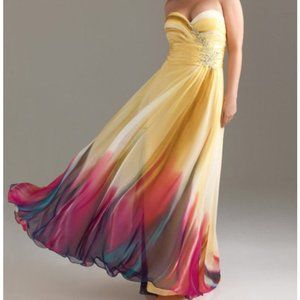 Yellow to Ombre Fucsia and Teal Dress